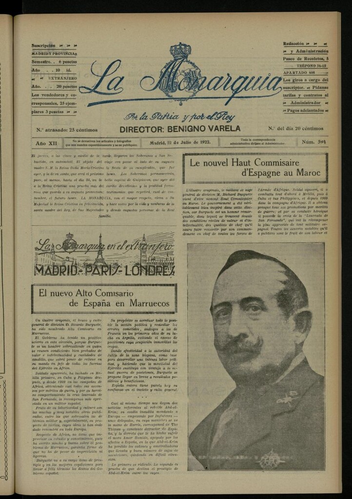 Miniatura de La Monarquía del 22 de julio de 1922, nº 594
