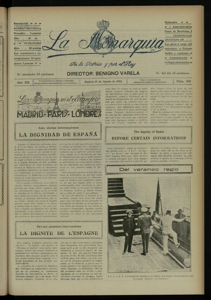 Miniatura de La Monarquía del 19 de agosto de 1922, nº 598