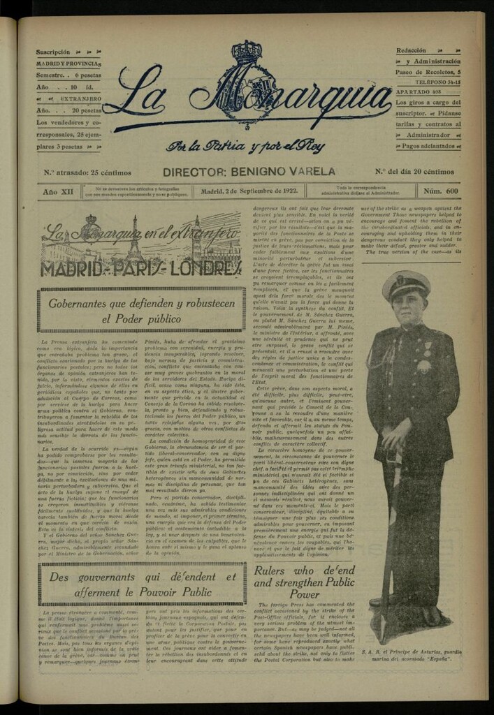 Miniatura de La Monarquía del 2 de septiembre de 1922, nº 600
