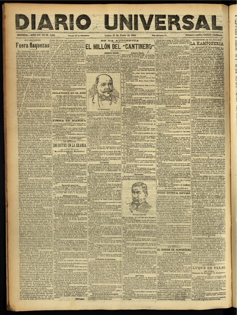 Miniatura de Diario Universal del 25 de junio de 1906, edición de noche