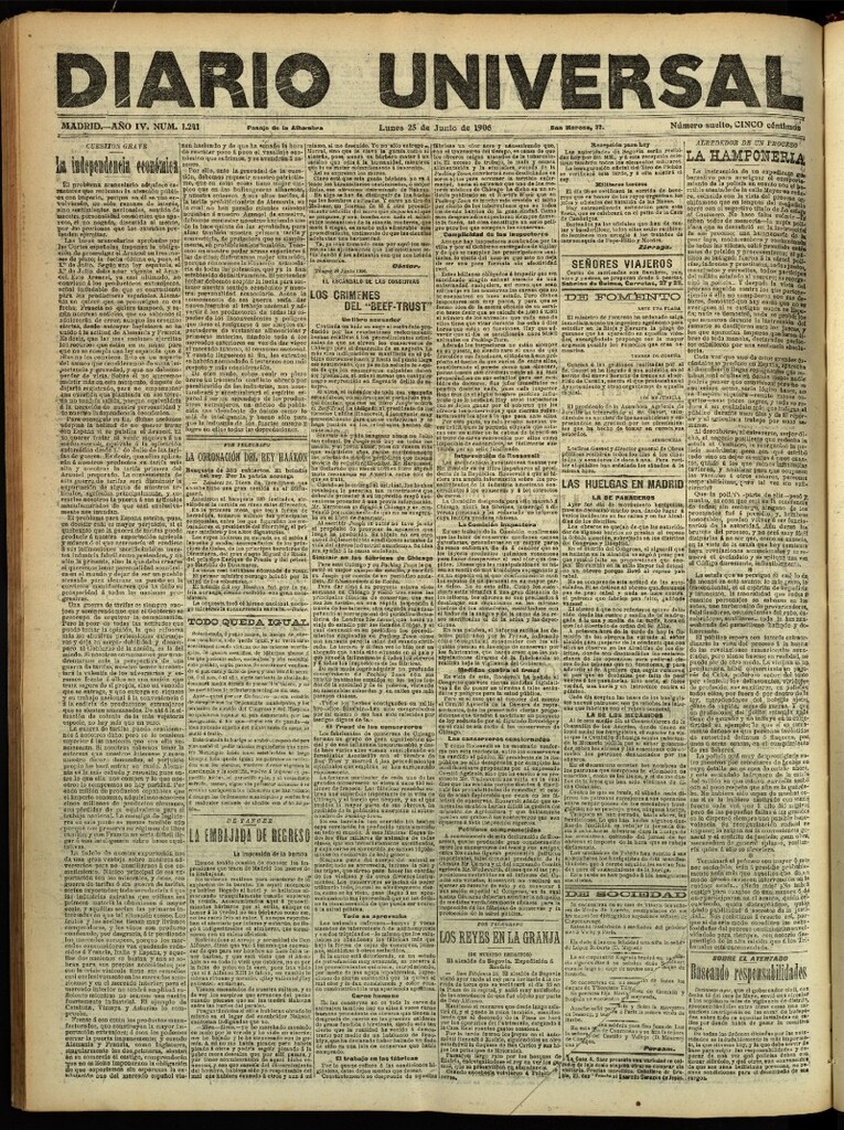 Miniatura de Diario Universal del 25 de junio de 1906, edición de tarde