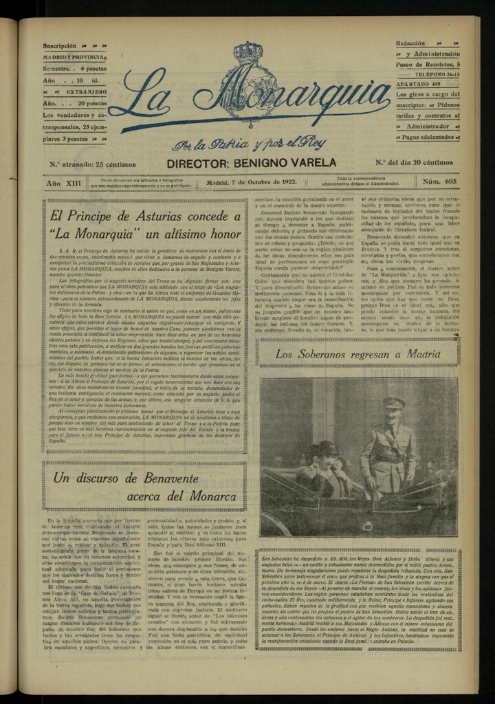Miniatura de La Monarquía del 7 de octubre de 1922, nº 605