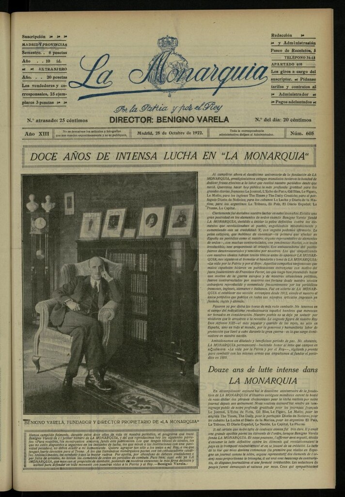 Miniatura de La Monarquía del 28 de octubre de 1922, nº 608