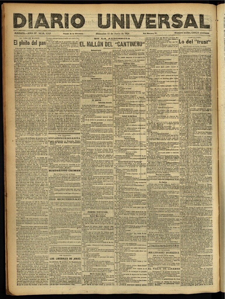 Miniatura de Diario Universal del 27 de junio de 1906, edición de noche