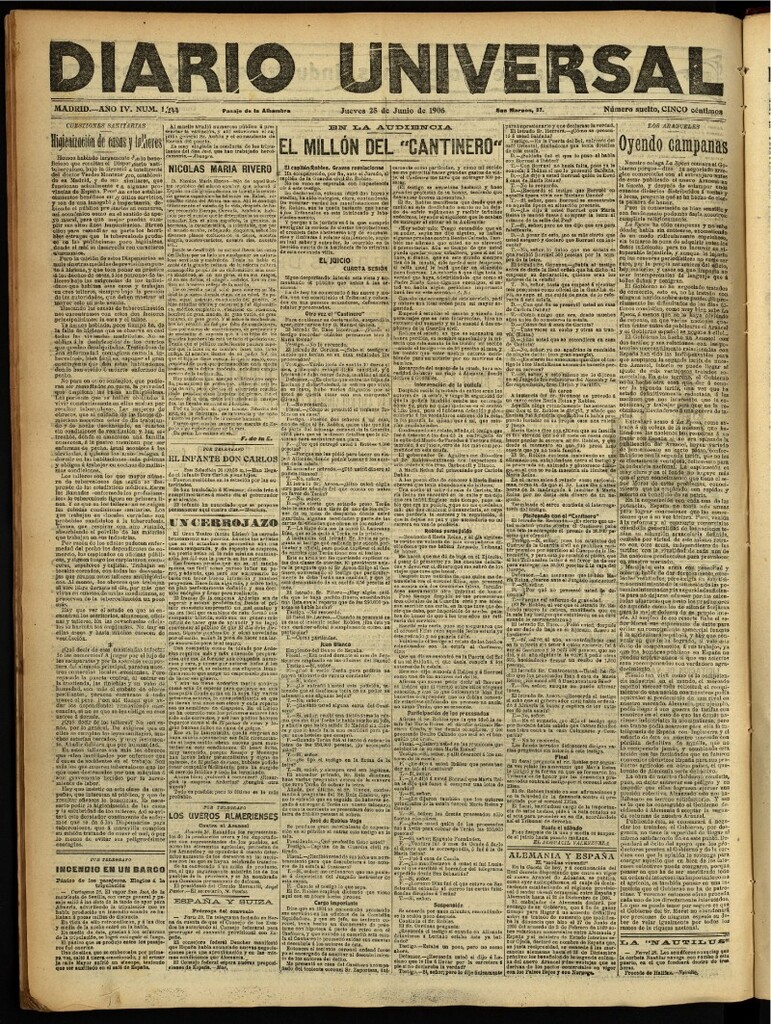 Miniatura de Diario Universal del 28 de junio de 1906, edición de noche