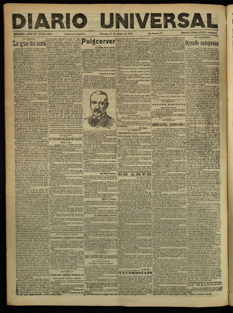 Miniatura de Diario Universal del 29 de junio de 1906, edición de tarde