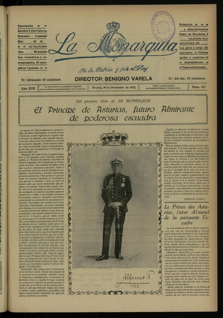 Miniatura de La Monarquía del 30 de diciembre de 1922, nº 617