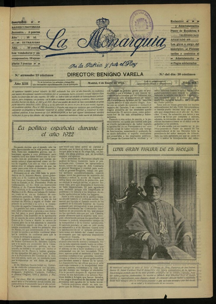 Miniatura de La Monarquía del 6 de enero de 1923, nº 618