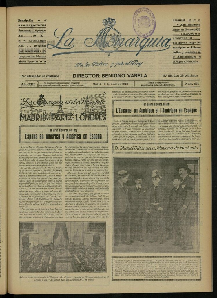 Miniatura de La Monarquía del 7 de abril de 1923, nº 631