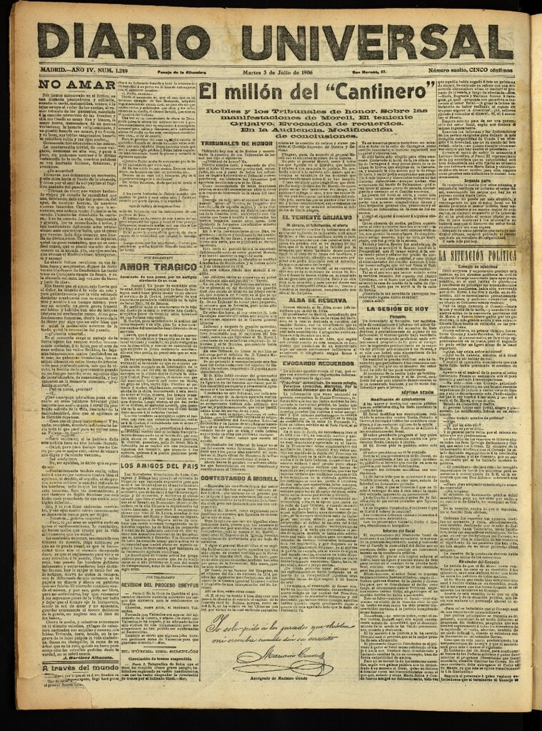 Miniatura de Diario Universal del 3 de julio de 1906, edición de noche