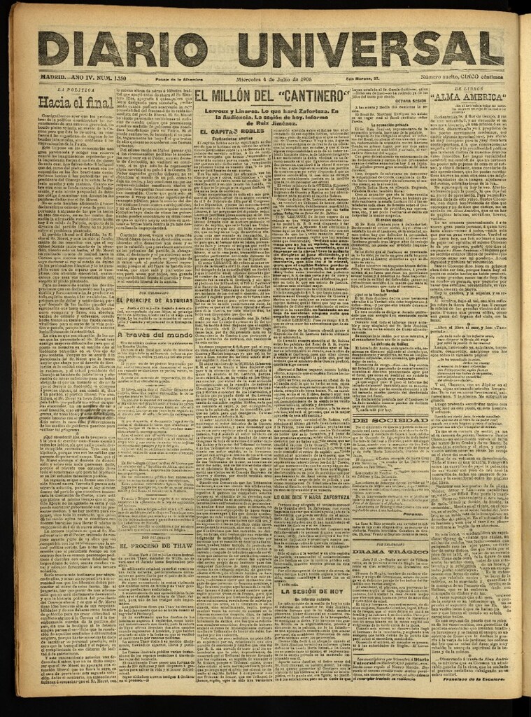 Miniatura de Diario Universal del 4 de julio de 1906, edición de noche