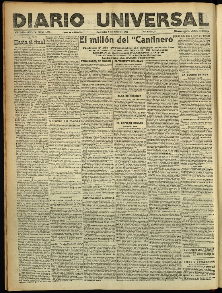 Miniatura de Diario Universal del 4 de julio de 1906, edición de tarde