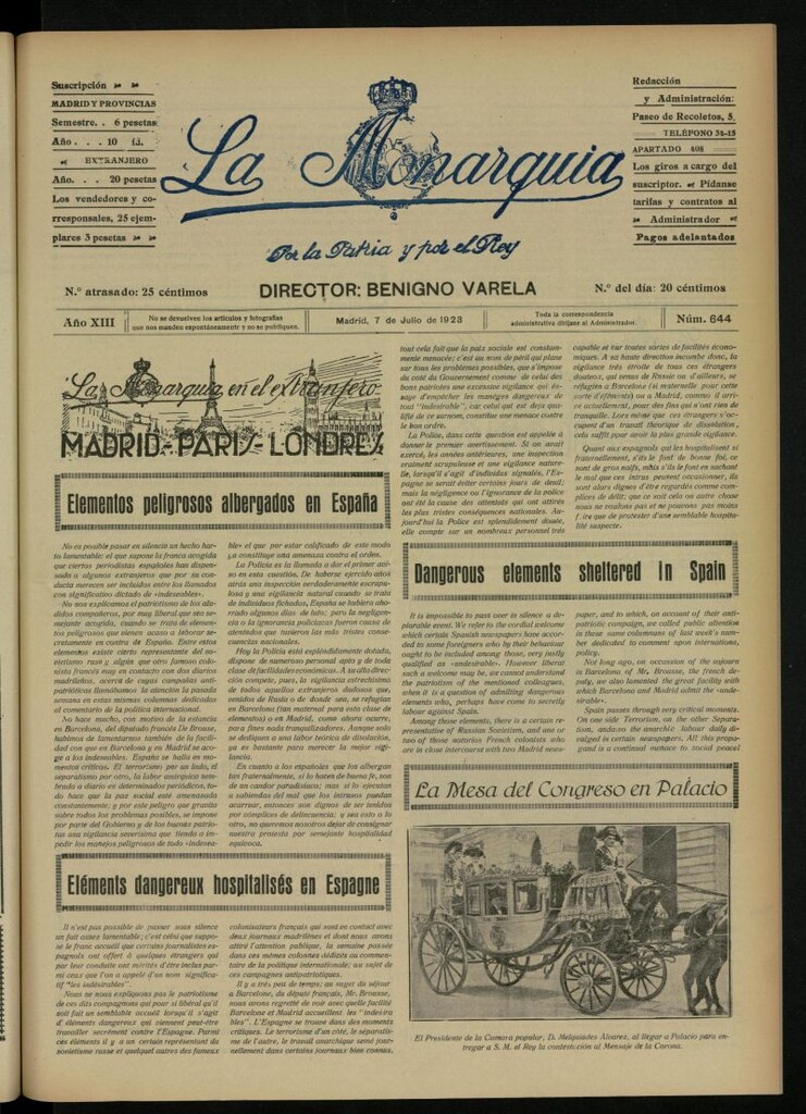 Miniatura de La Monarquía del 7 de julio de 1923, nº 644