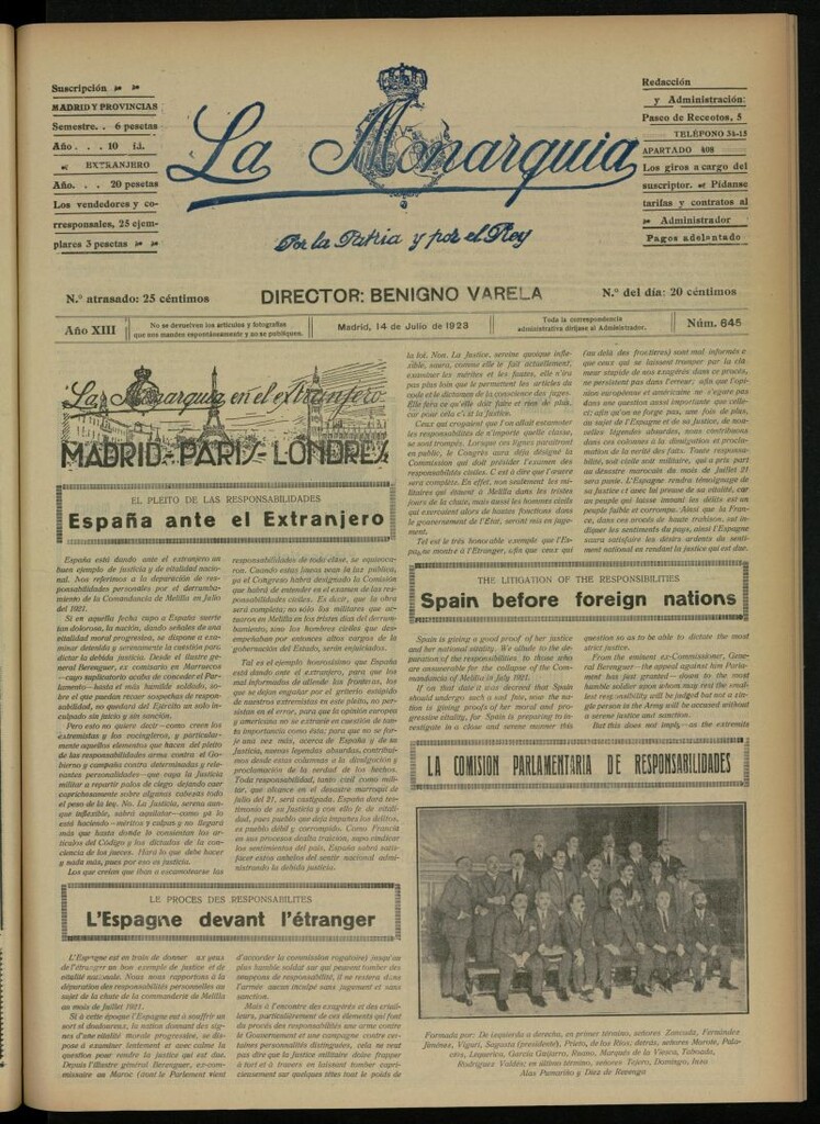 Miniatura de La Monarquía del 14 de julio de 1923, nº 645