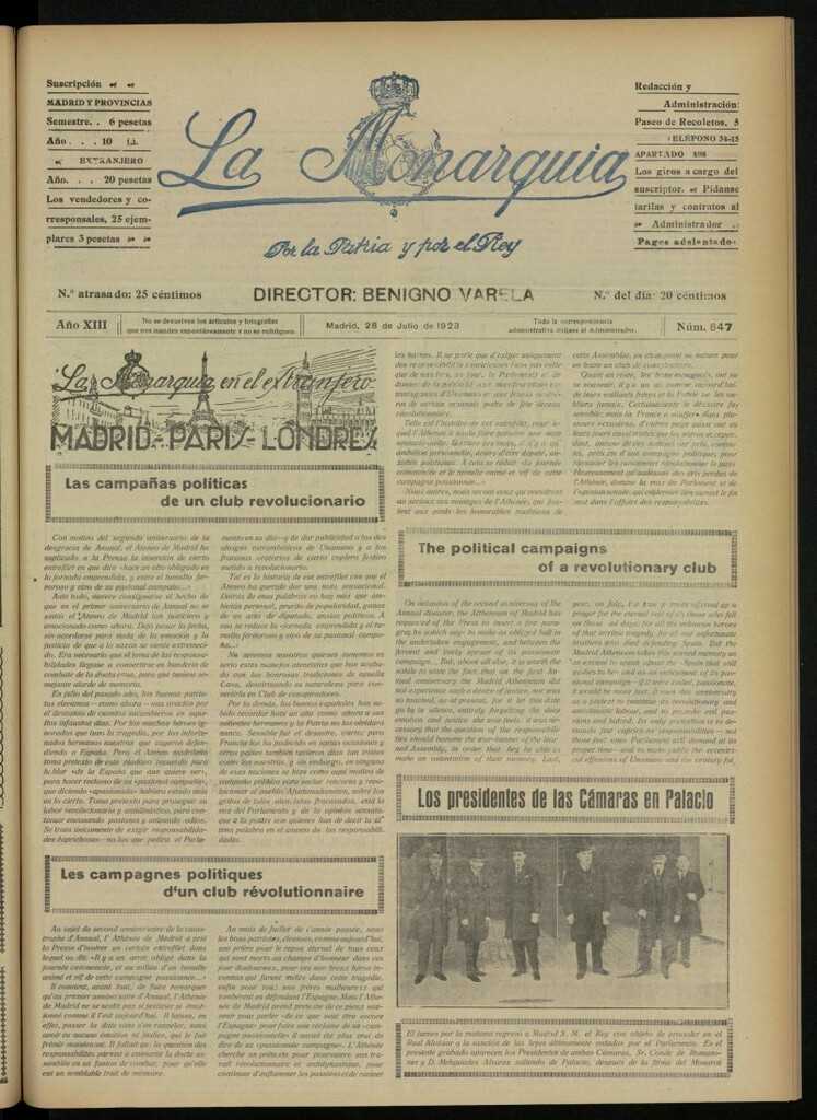 Miniatura de La Monarquía del 28 de julio de 1923, nº 647