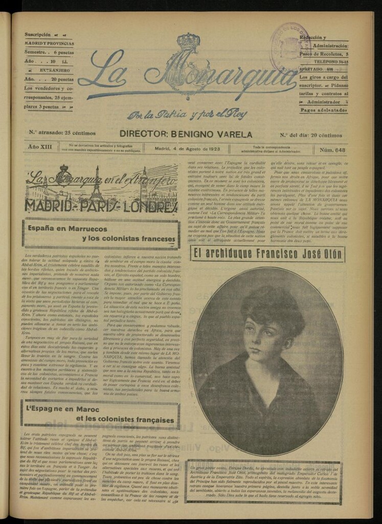 Miniatura de La Monarquía del 4 de agosto de 1923, nº 648