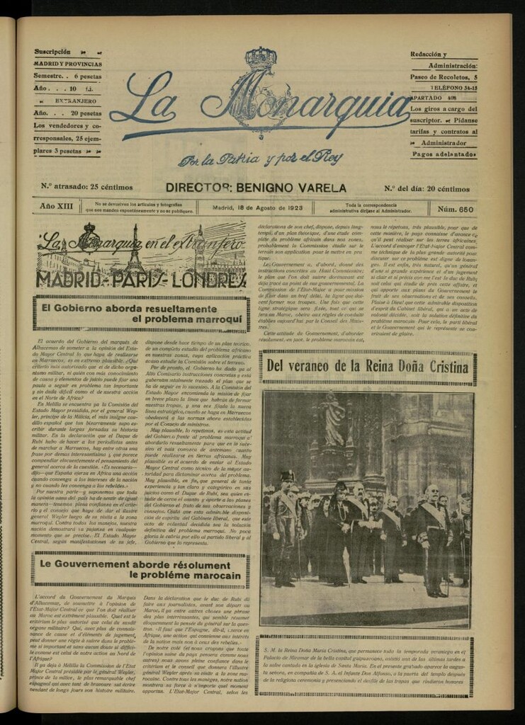 Miniatura de La Monarquía del 18 de agosto de 1923, nº 650