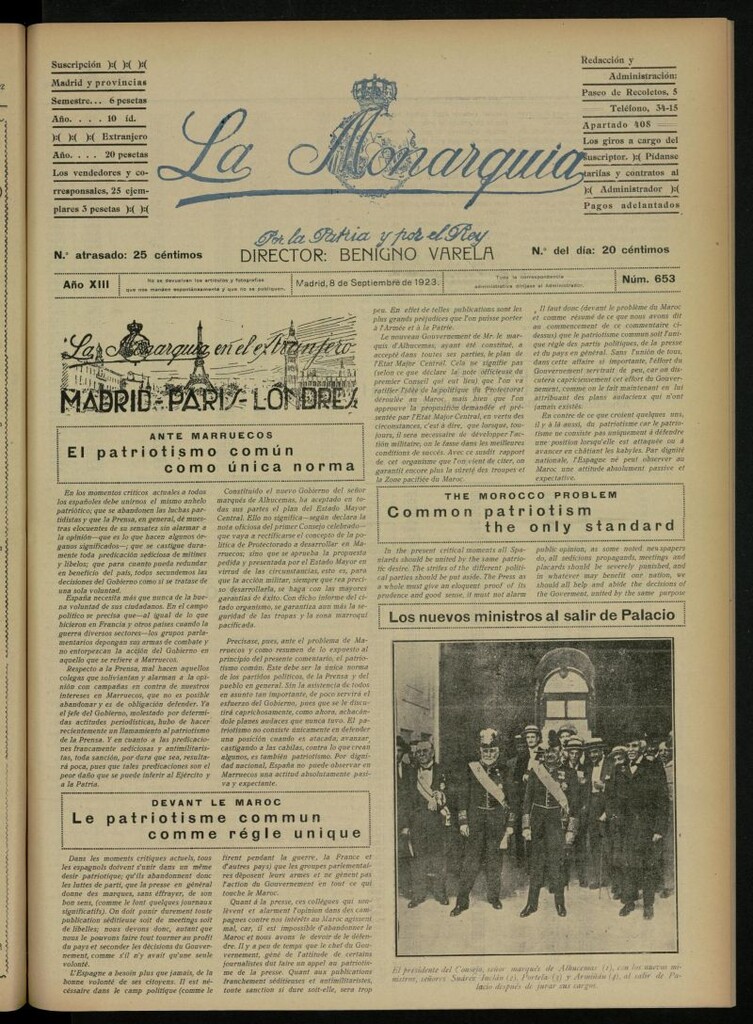 Miniatura de La Monarquía del 8 de septiembre de 1923, nº 653