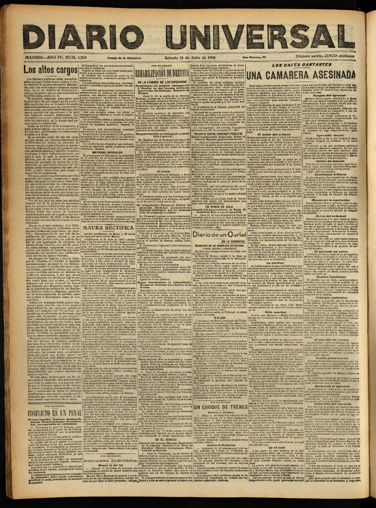 Miniatura de Diario Universal del 14 de julio de 1906, edición de noche