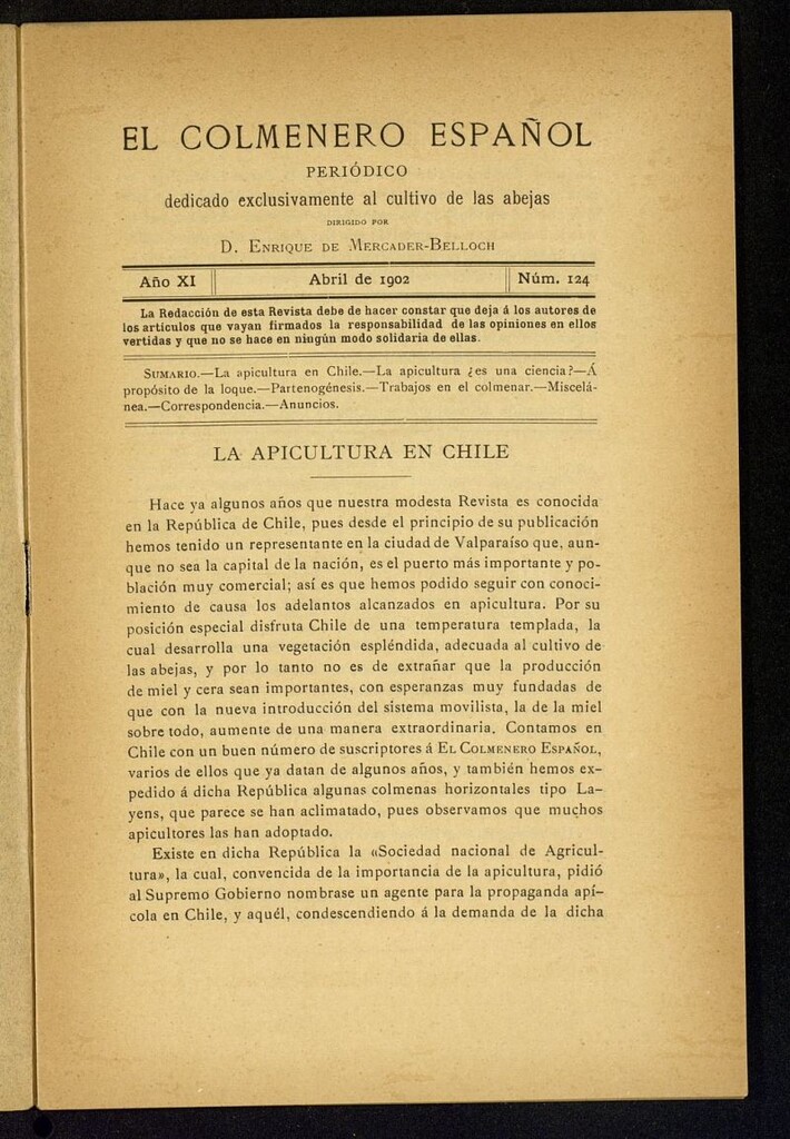 Miniatura de El Colmenero Español : periódico dedicado exclusivamente al cultivo de las abejas de abril de 1902