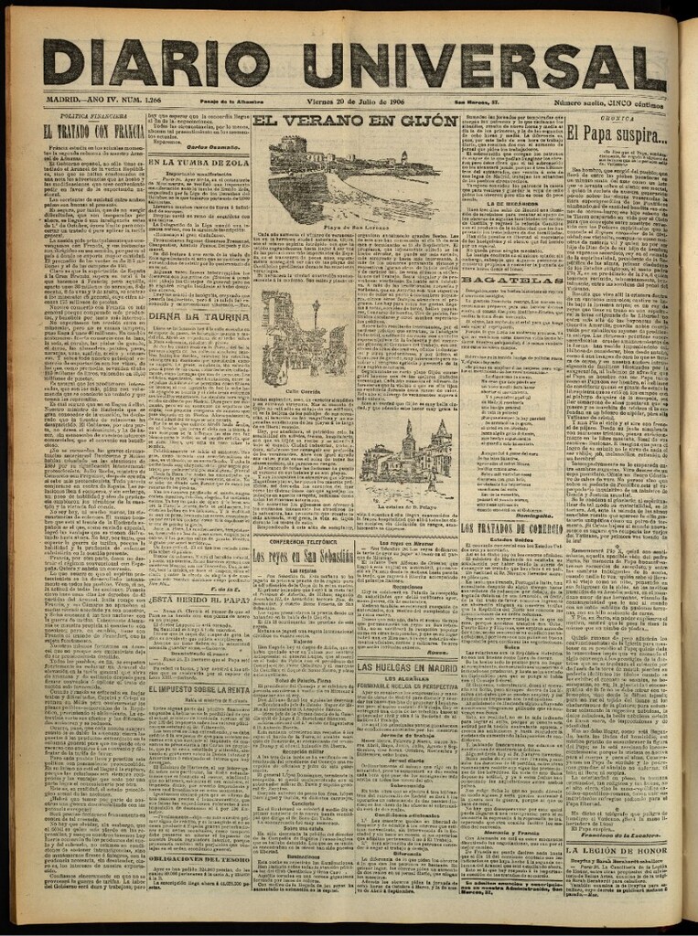 Miniatura de Diario Universal del 20 de julio de 1906, edición de tarde