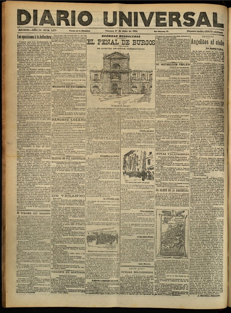 Miniatura de Diario Universal del 27 de julio de 1906, edición de tarde