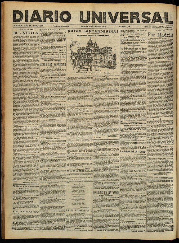 Miniatura de Diario Universal del 28 de julio de 1906, edición de tarde