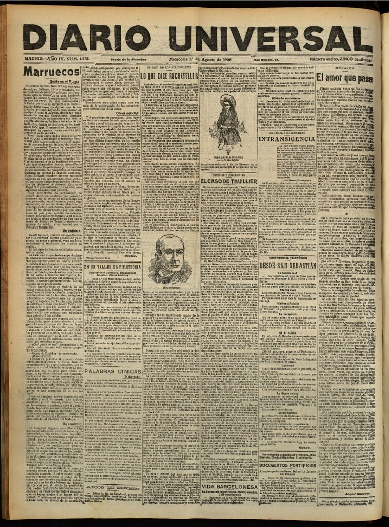 Miniatura de Diario Universal del 1 de agosto de 1906, edición de tarde