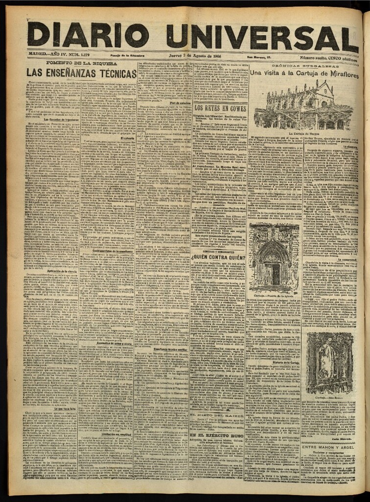 Miniatura de Diario Universal del 2 de agosto de 1906, edición de tarde