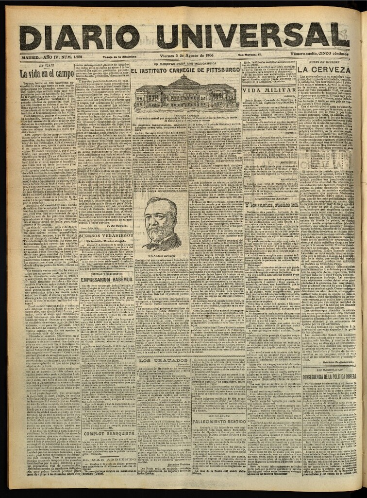 Miniatura de Diario Universal del 3 de agosto de 1906, edición de tarde