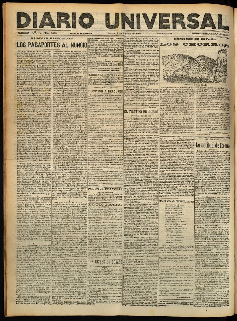 Miniatura de Diario Universal del 9 de agosto de 1906, edición de tarde