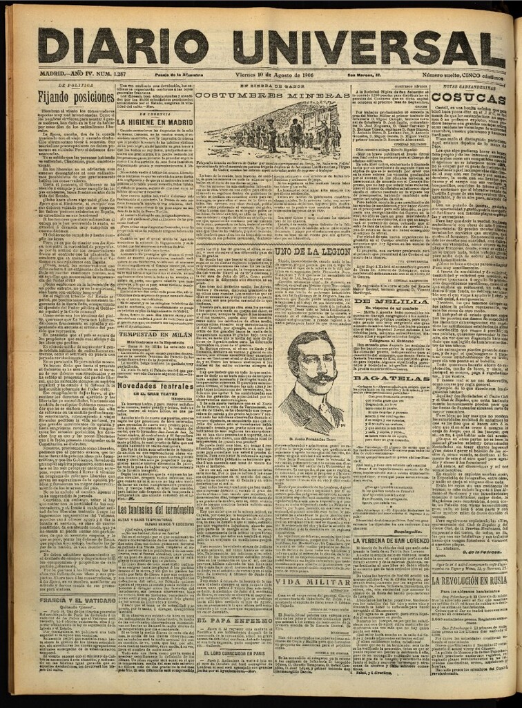 Miniatura de Diario Universal del 10 de agosto de 1906, edición de tarde