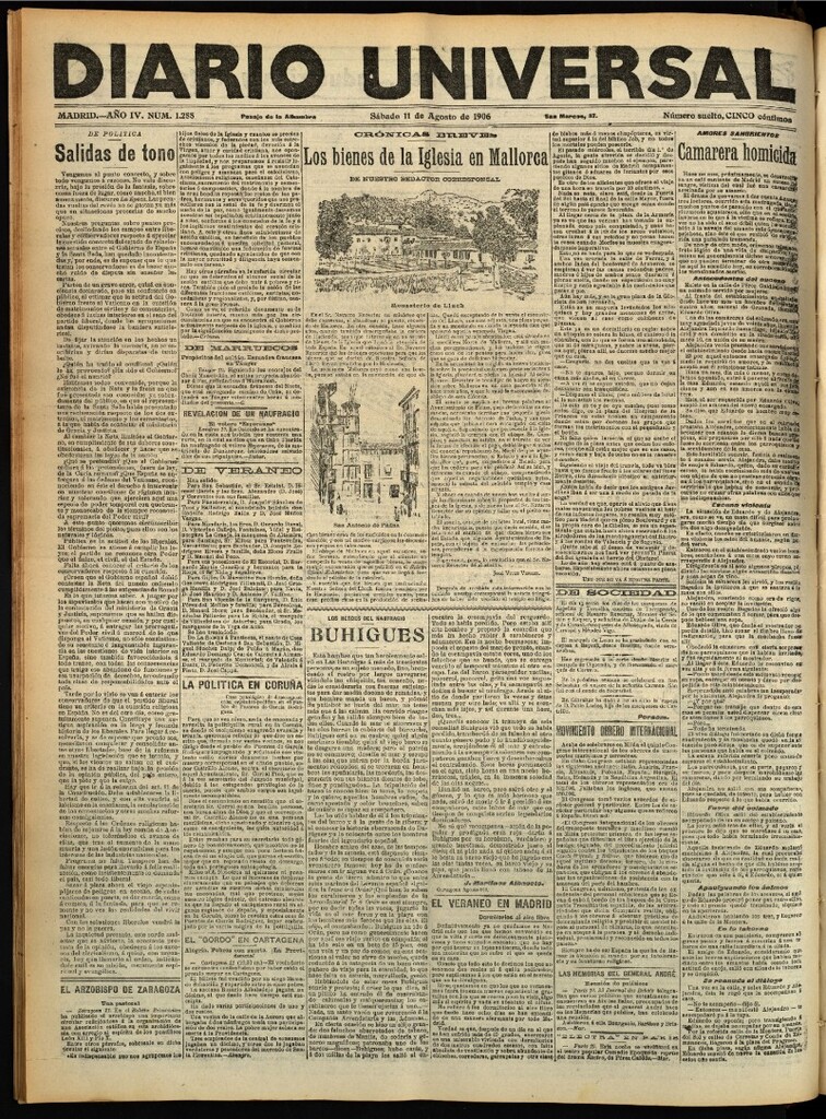 Miniatura de Diario Universal del 11 de agosto de 1906, edición de tarde