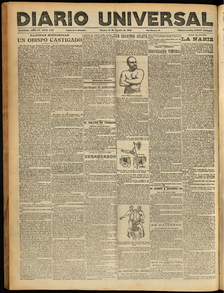 Miniatura de Diario Universal del 14 de agosto de 1906, edición de noche