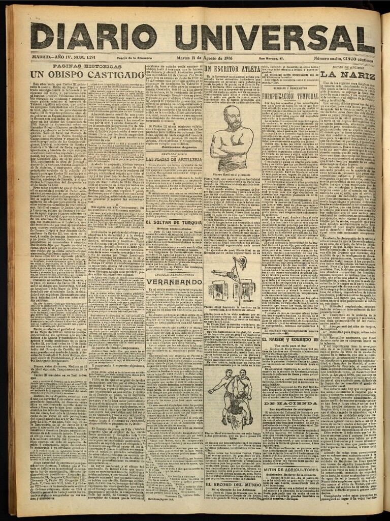 Miniatura de Diario Universal del 14 de agosto de 1906, edición de tarde