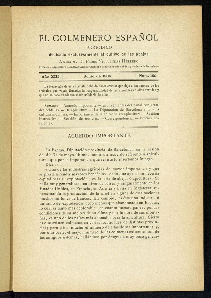 Miniatura de El Colmenero Español : periódico dedicado exclusivamente al cultivo de las abejas de junio de 1904