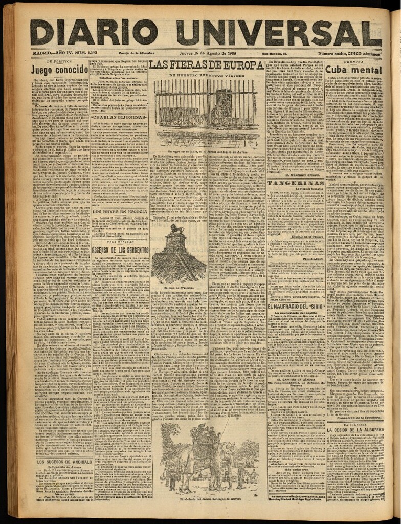 Miniatura de Diario Universal del 16 de agosto de 1906, edición de noche