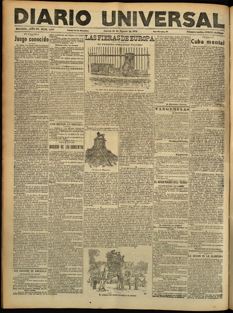 Miniatura de Diario Universal del 16 de agosto de 1906, edición de tarde
