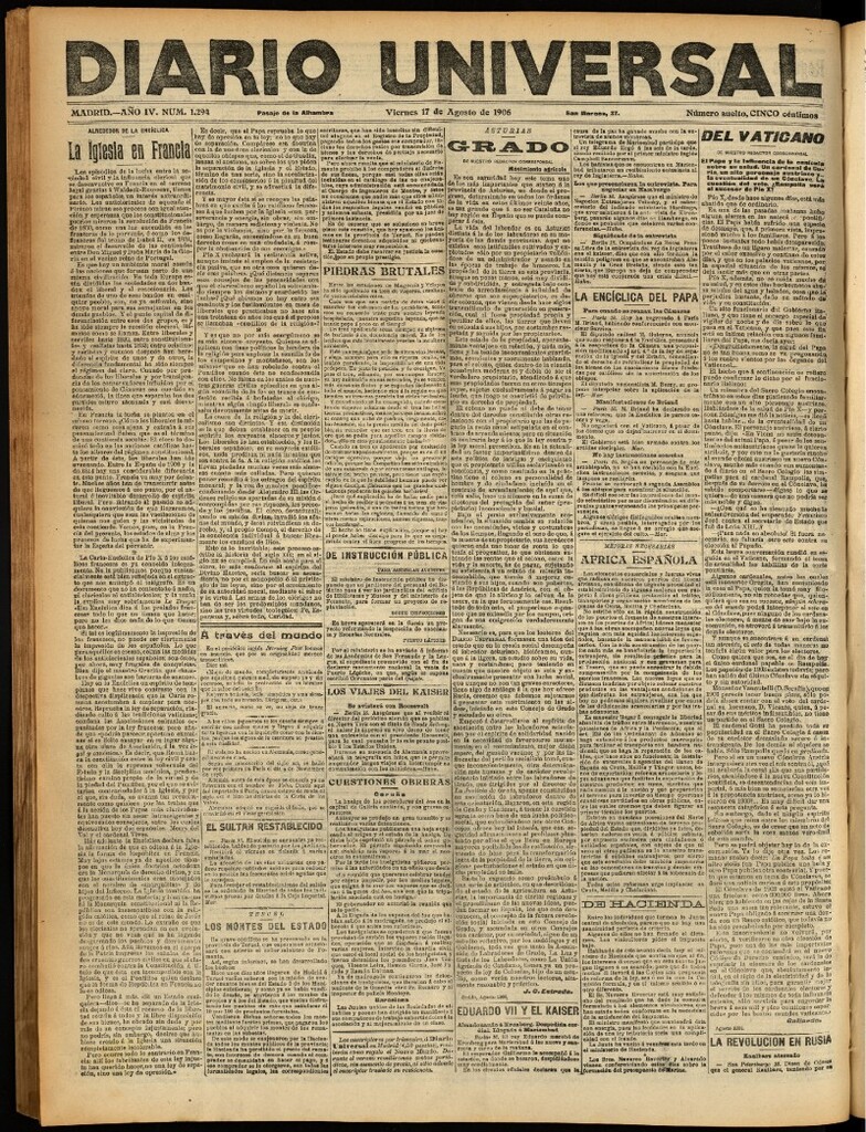 Miniatura de Diario Universal del 17 de agosto de 1906, edición de noche