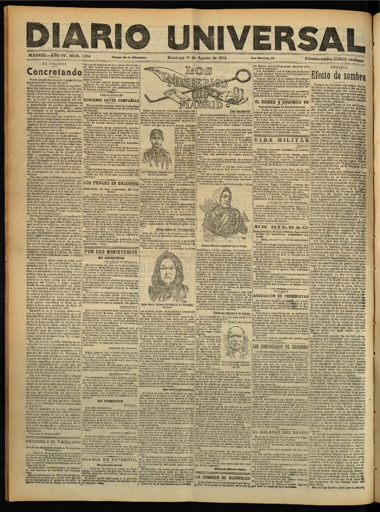 Miniatura de Diario Universal del 19 de agosto de 1906, edición de tarde