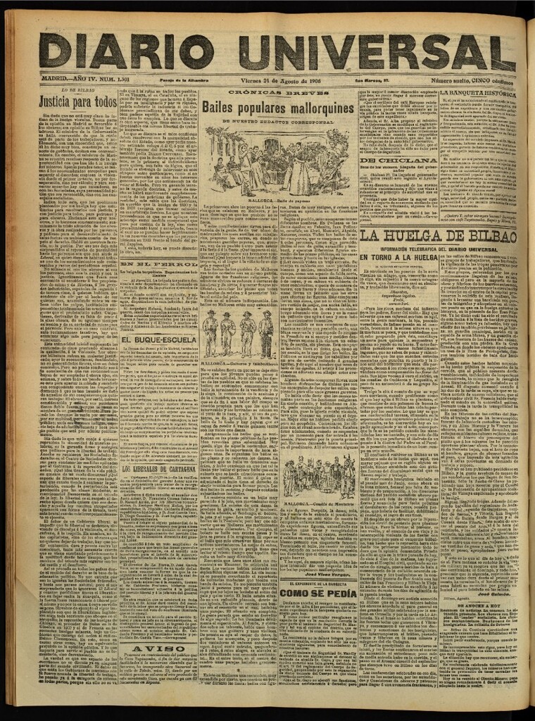 Miniatura de Diario Universal del 24 de agosto de 1906, edición de tarde