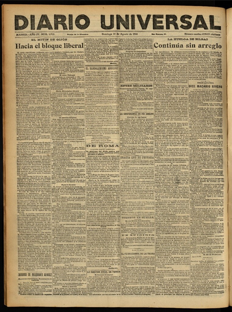 Miniatura de Diario Universal del 26 de agosto de 1906, edición de noche