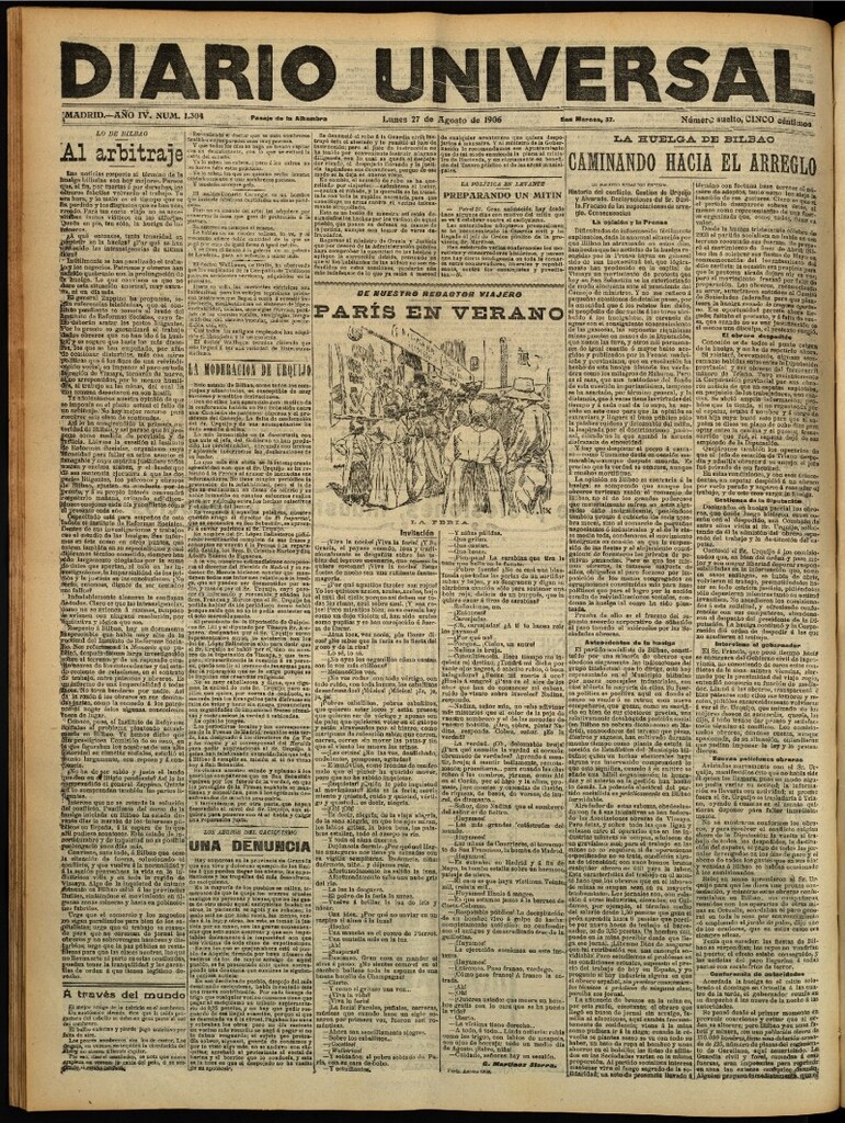 Miniatura de Diario Universal del 27 de agosto de 1906, edición de tarde