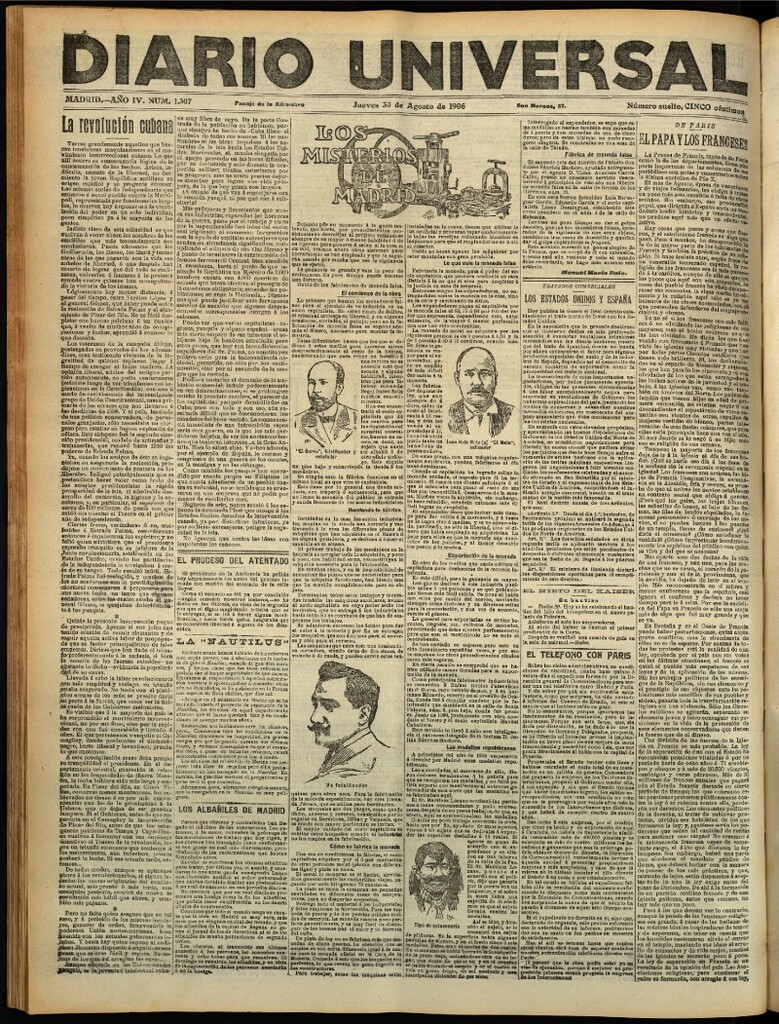 Miniatura de Diario Universal del 30 de agosto de 1906, edición de tarde