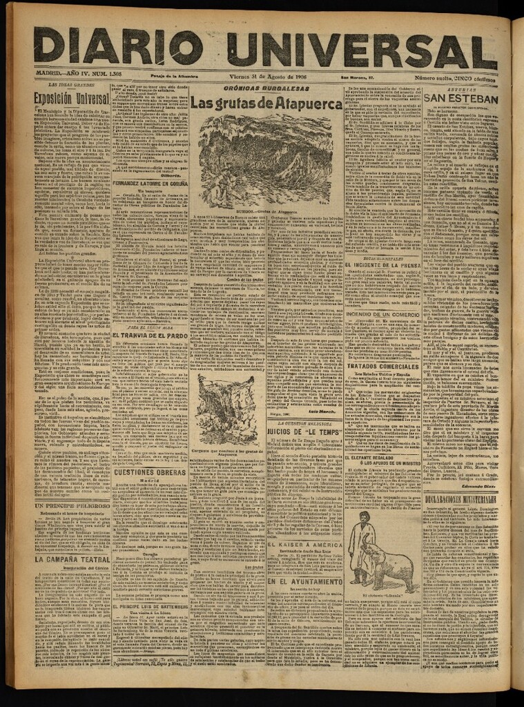 Miniatura de Diario Universal del 31 de agosto de 1906, edición de noche