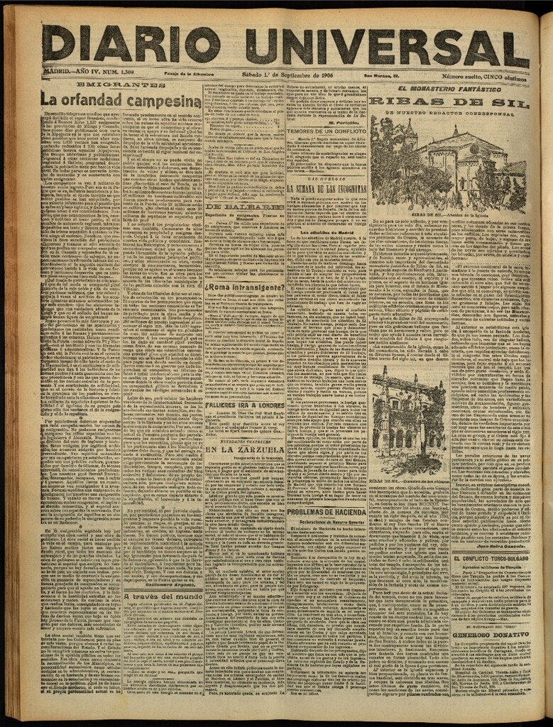 Miniatura de Diario Universal del 1 de septiembre de 1906, edición de tarde