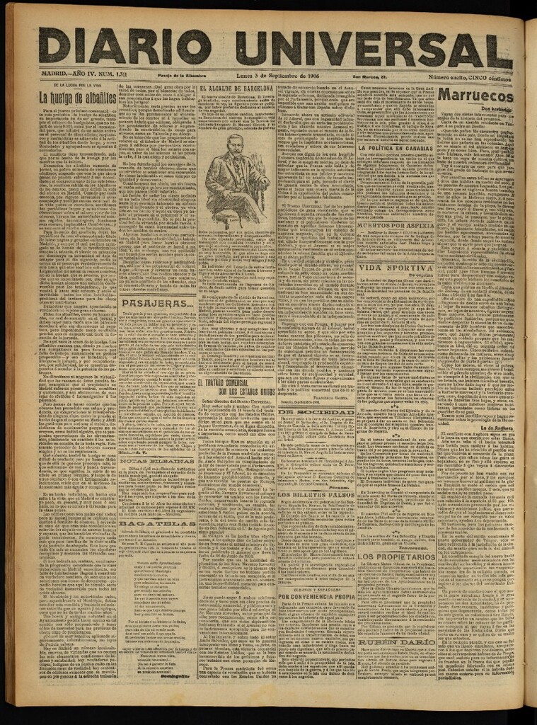 Miniatura de Diario Universal del 3 de septiembre de 1906, edición de noche