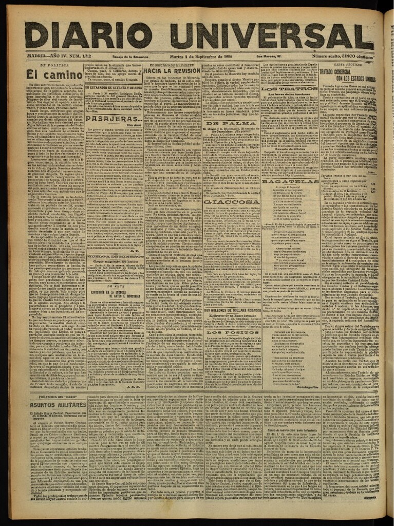 Miniatura de Diario Universal del 4 de septiembre de 1906, edición de tarde