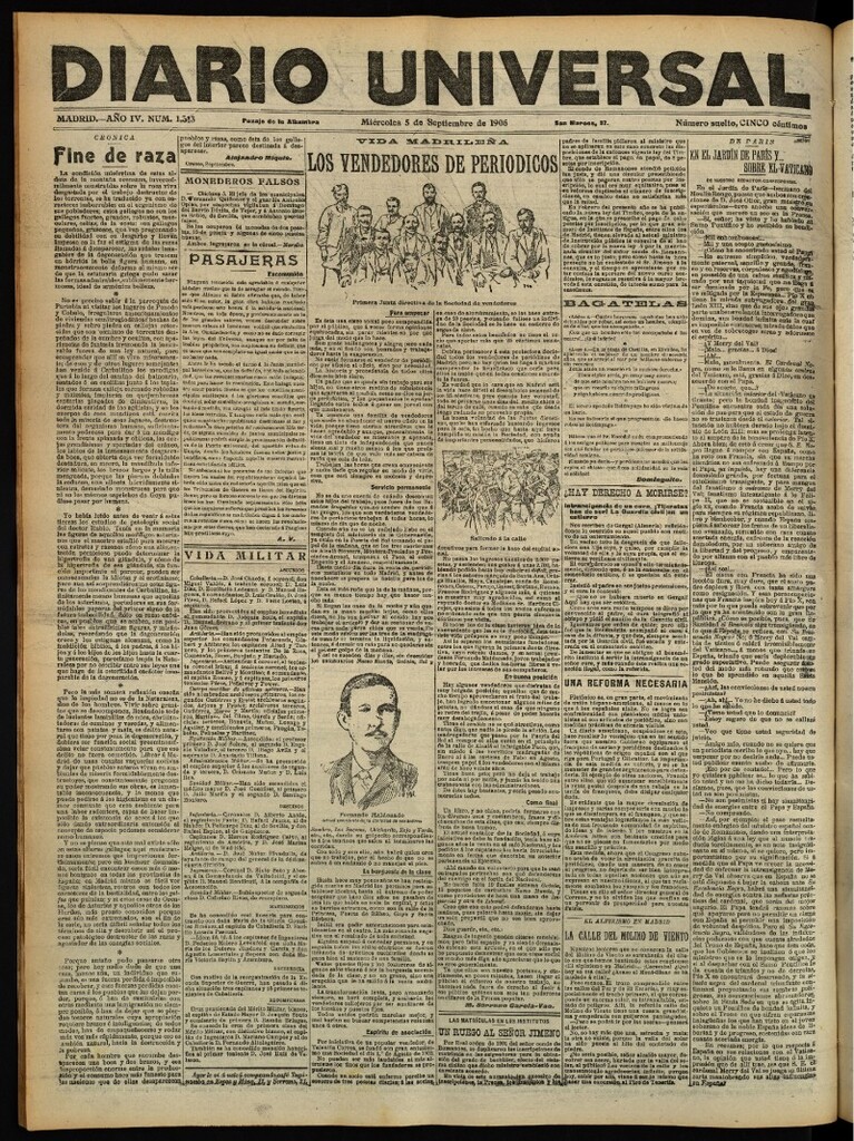 Miniatura de Diario Universal del 5 de septiembre de 1906, edición de tarde
