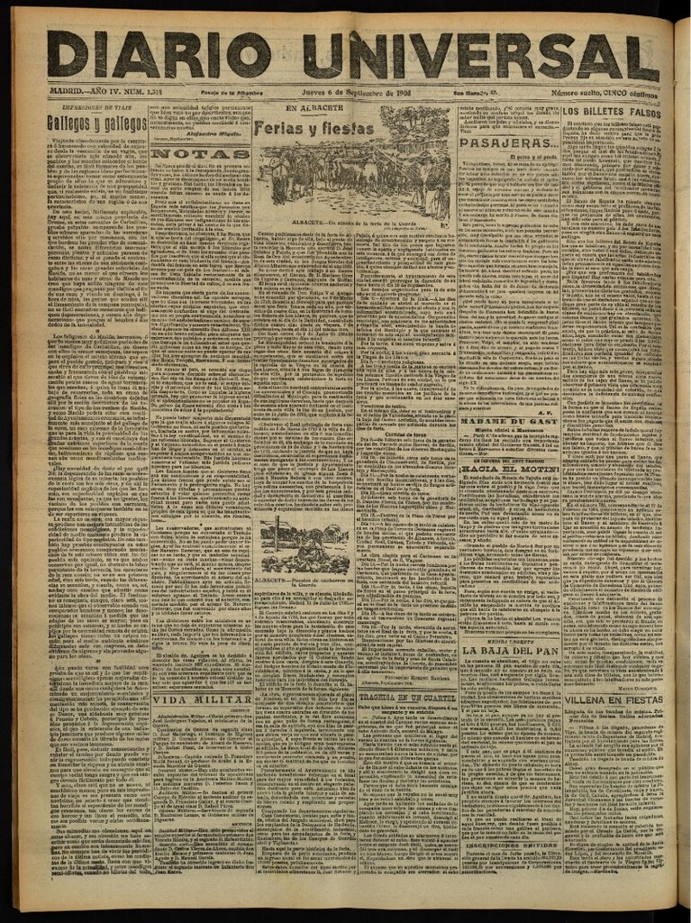 Miniatura de Diario Universal del 6 de septiembre de 1906, edición de tarde